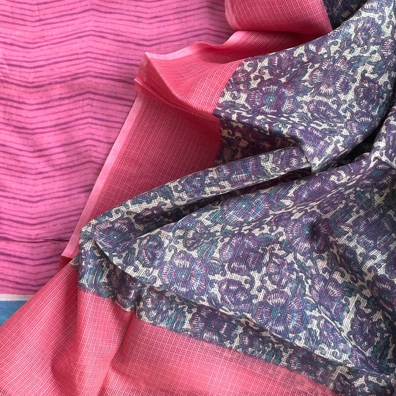 Pure mulmul 3 Piece Unstitched Suit Set With kota dupatta