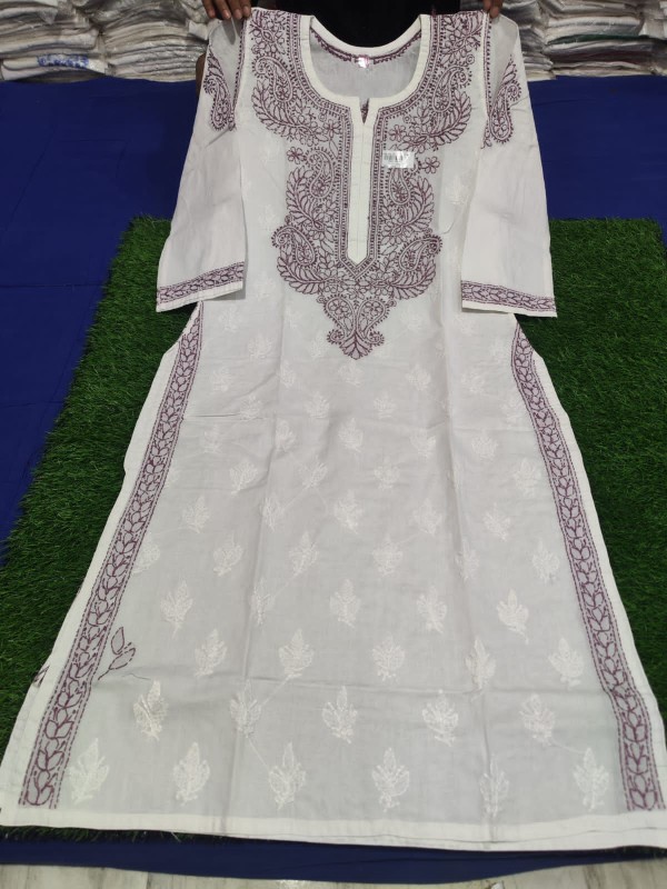 Cotton Embroidered Chikankari Kurtis-PURPLE